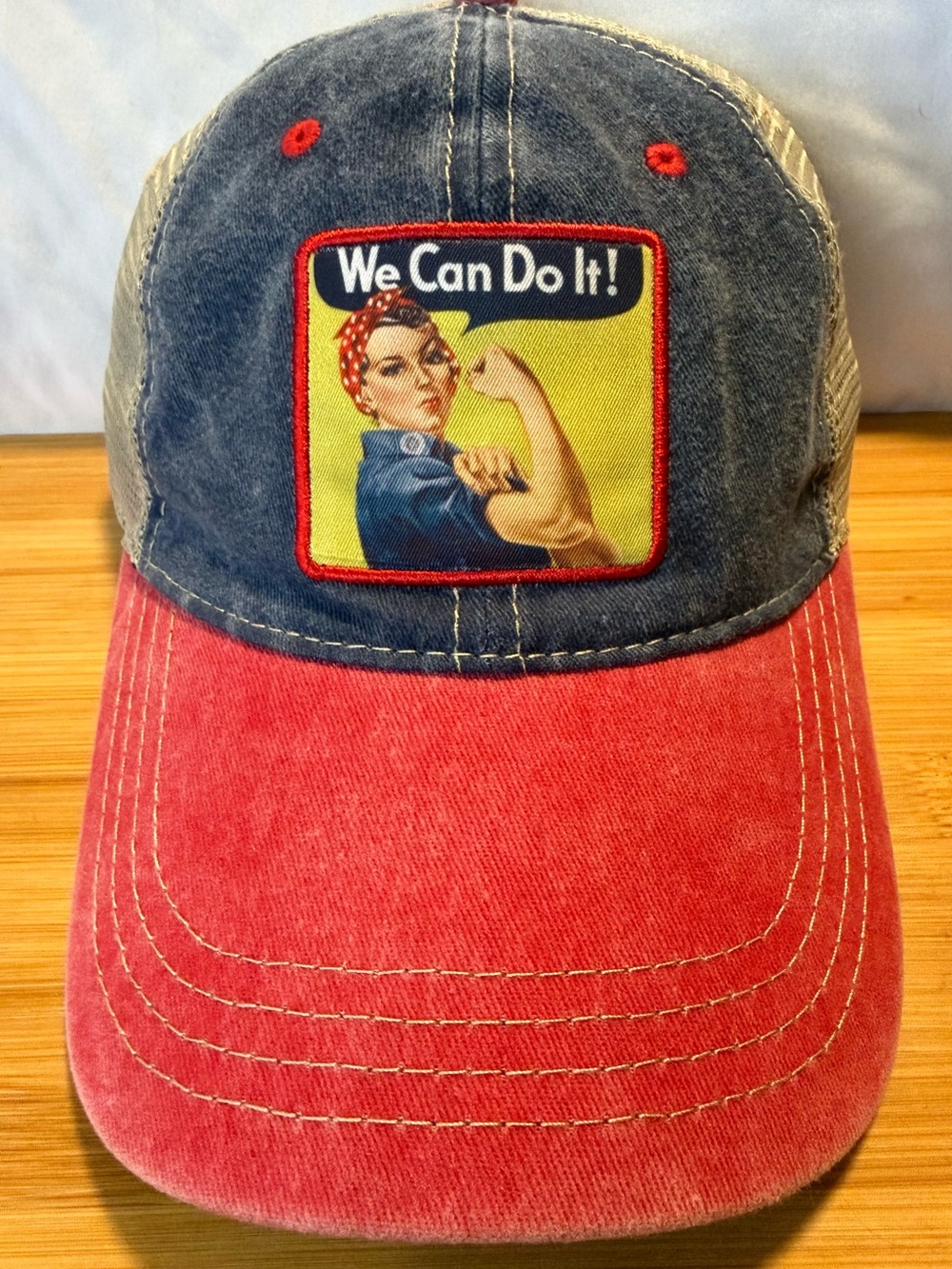 We Can Do It! Rosie Denim & Red Trucker Hat